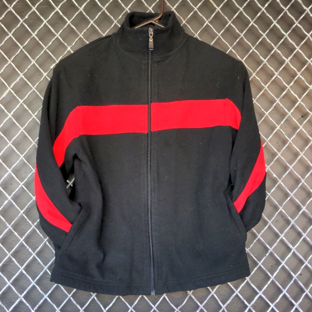 Sz Small black jacket red stripe Prospirit fleece zip 3/4 cropped sleeve length